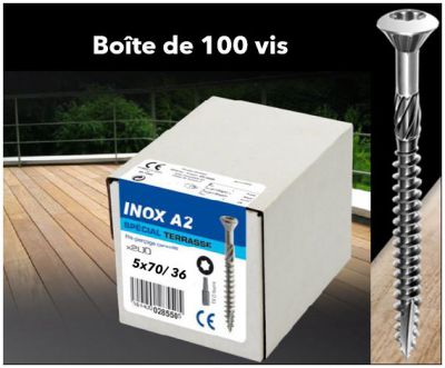 VIS INOXA2 - 5X70/36 SPECIALE TERRASSE BOIS - bo�te de 100 vis