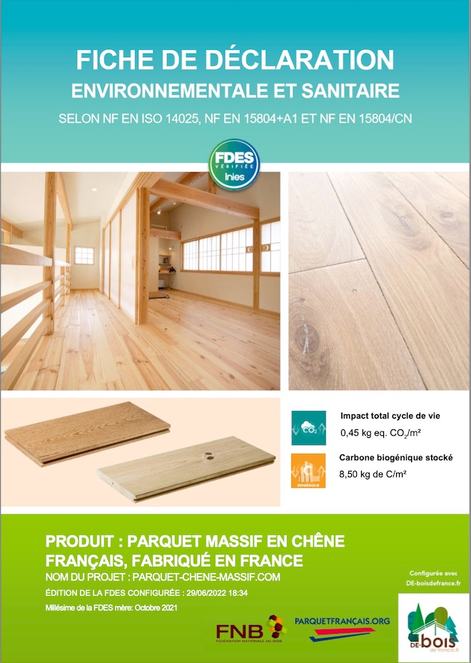Fiche de D�claration Environnementale et Sanitaire Parquet Chene Massif