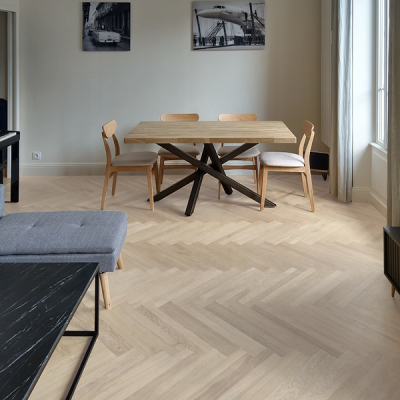Parquet B�tons Rompus Ch�ne Massif Vernis Blanc de Lin