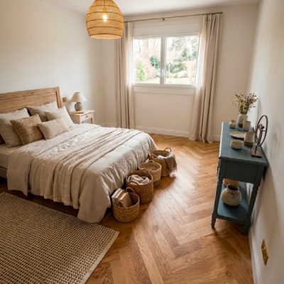 Parquet Ch�ne Massif B�tons Rompus Vernis Naturel. EP. 20mm
